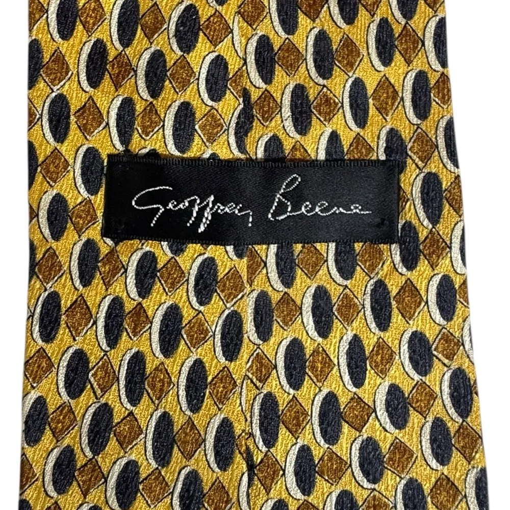 Geoffrey Beene Mens Silk Tie Quiet Luxury Old Money Formal Career Gold Blue Luxe